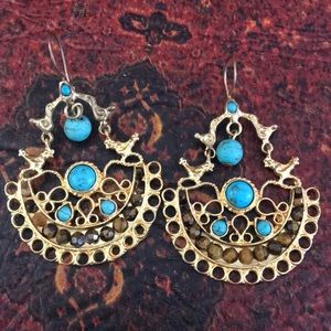Vintage tiger eye and Turqouise statement earrings